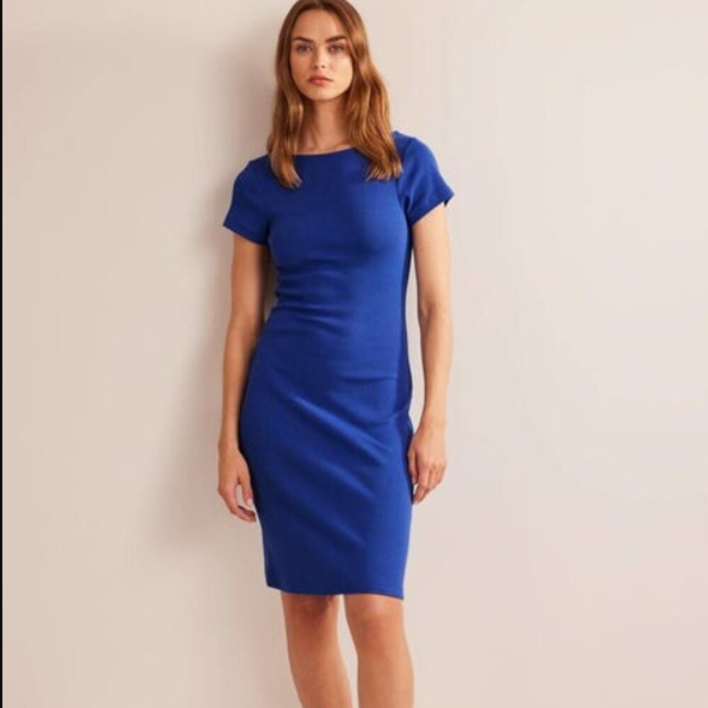 Boden NWT Low-Back Rib Jersey Mini Dress Fitted Short Sleeve Sapphire‎ Blue 6